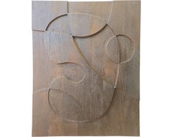 by Mooss - Wandpaneel - Hout - Organisch - 80x100 - Japandi - Schilderij - Century Brown - Wanddecoratie - Houtgesneden Mangohout 3D
