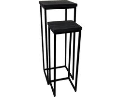 by Mooss - Zuil - Set van 2 - 38 x 38 x 104 cm - 30 x 30 x 84 cm - Industrieel - Hout - Metaal - Zwart - Plantenstandaard - Bijzettafel