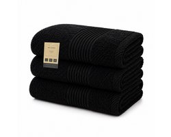 By Viento Luxe Handdoeken XL – Set van 3 – 70×130 cm – Zwart – Hotelkwaliteit – 100% Katoen – 500 g/m²