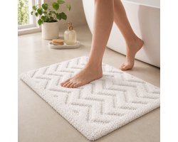 By Viento Luxe Katoenen Badmat 50 x 80 cm – Zacht & Hoog Absorberend – Wit/Crème – Golf Patroon – Hotel Kwaliteit