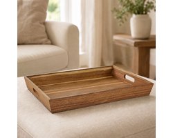 By Viento Rechthoekig Acacia Houten Dienblad 42 x 33 x 5 cm – Groot Serveerblad met Handgrepen – Decoratief Houten Plateau