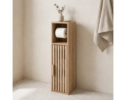 By Viento Toiletrolhouder Kast – Vrijstaand WC Kastje – Houtlook – WC Rolhouder met Opbergruimte – 20 x 19 x 78 cm