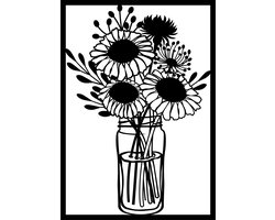 By WOOM - Framed A4 Bouquet of flowers - Wanddecoratie Hout - Muurdecoratie Hout - Wall Art - Home Decor - Gelaserde hout decoratie - Wall Panels