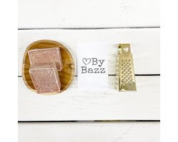 ByBazz, 2 amberblokjes met houten schaaltje en raspje goud, huisparfum, cadeau-set