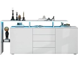 ByBusby® Dressoir - Woonkamerkast - Tv Meubel - Wit - Met Led Verlichting