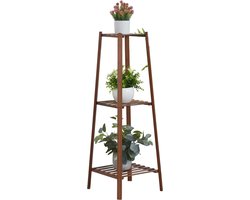 ByBusby® Planten Rek - Plantenstandaard - Hoogwaardig en duurzaam Bamboe - 3 Tiers - 116.5 cm - Donkerbruin - Max gewicht per plank 10 KG