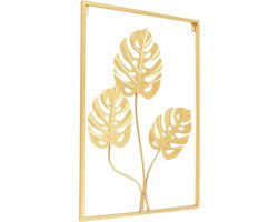 ByBusby® - Wanddecoratie - Kleur Goud - Bladeren Met Bloemen - Metalen - Muurdecoratie - Woonkamer - Set van 3