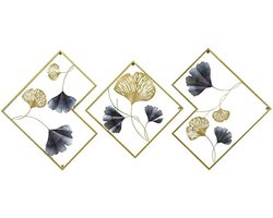 ByBusby® - Wanddecoratie - Muurdecoratie - 3 Delen - Ginkgo Bloemen - Ijzer
