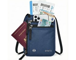 ByMetz® Nektasje met RFID – Paspoorttasje voor Reizen – Reisportemonnee voor Onder Kleding – Donker Blauw