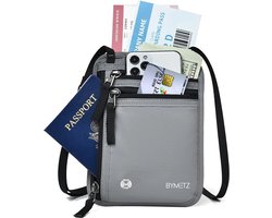 ByMetz® Nektasje - Paspoorttasje - Paspoorthouder met RFID blokkering - Reistasje ideaal voor onder de kleding - Reisportemonnee - Licht Grijs