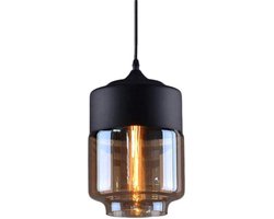 ByMus Moorea - Hanglamp - 1xE27 - Zwart - Metaal - Glas - Amber - Hanglamp eetkamer - Hanglamp Woonkamer - Hanglamp industrieel