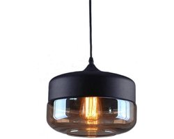 ByMus Moorea - Hanglamp - 1xE27 - Zwart - Metaal - Glas - Amber - Hanglamp eetkamer - Hanglamp Woonkamer - Hanglamp industrieel - Hanglamp modern