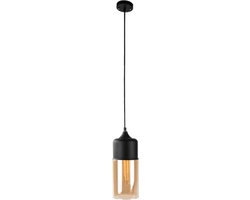 ByMus Moorea - Hanglamp - 1xE27 - Zwart - Metaal - Glas - Hanglamp eetkamer - Hanglamp Woonkamer - Hanglamp industrieel