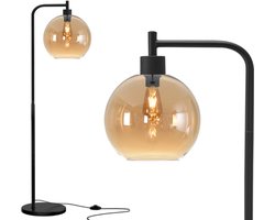 ByMus - Vloerlamp - Zwart - Glas - Amber - Industrieel - E27 fitting - 168cm - Staande lamp - Industriële vloerlamp
