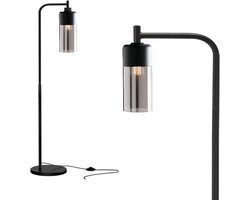 ByMus - Vloerlamp - Zwart - Glas - Smoke - Industrieel - E27 fitting - 168cm - Staande lamp - Industriële vloerlamp