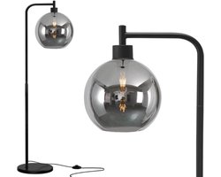 ByMus - Vloerlamp - Zwart - Smoke - Glas - Industrieel - E27 fitting - 168cm - Staande lamp - Industriële vloerlamp