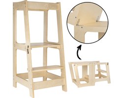 BYPLUIM Leertoren opvouwbaar - Hout - Montessori Leertoren - Kindertrap - Keukentrap - Kindertoren - Keukenhulp - Learning Tower Foldable - Opstapje - Inklapbaar- Leerstoel - Kindertafel - Speeltafel