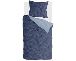 Byrklund Dekbedovertrek Lined Grid - 140x220 - 100% Polyester - Donker Blauw