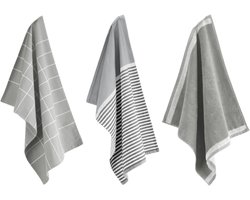 Byrklund Keuken- en Theedoeken set Dishes & Dry Hands Grijs - 3-delige Set - 100% Katoen - Hoge Absorptie & OEKO-TEX
