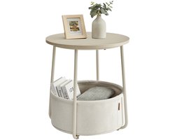 ByRoos Bijzettafel - 1 stuk - Bijzettafeltjes woonkamer - Bijzettafel bank - Bijzettafel rond - Beige - Crème wit - Creamy white - Salontafel met opbergruimte