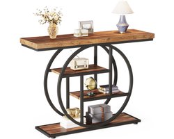 ByRoos Bijzettafel - 1 stuk - Bijzettafeltjes woonkamer - Bijzettafel bank - Gangtafeltje - Bijzettafel rond - Hout - Bruin - Dark brown - Zwart staal - Industrieel - Salontafel met opbergruimte