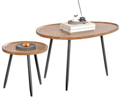 ByRoos Bijzettafel - 2 stuks - Bijzettafeltjes woonkamer - Bijzettafel bank - Sidetable hout - Set van 2 - Hout - Zwarte poten - Organisch