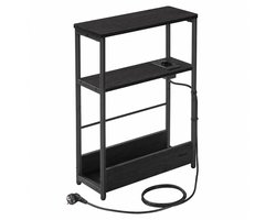 ByRoos - Bijzettafel - Sidetable - Woonkamertafeltje - Banktafeltje - Smalle bijzettafel - Tafeltje - Hout - Zwart - Nachtkastje - Met oplaadfunctie - Industrieel - Modern