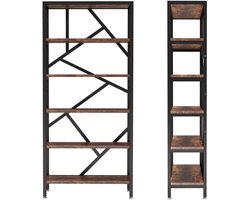 ByRoos Kast - 1 stuk - Boekenkast - Plankenkast - Open kast - Kast met planken - Industriële kast - Hoge kast - Industrieel - Huiselijke kast - Studeerkamer - Kantoor - Gangkast - Hout - Stalen frame - Bruin