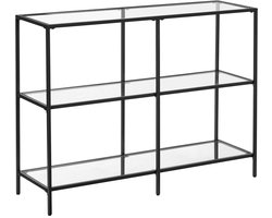 ByRoos Kast - Smalle Kast - Gangkast - Glazen Kast - Moderne Kast - Lage Kast - Kastje - Vitrine kastje - Badkamerkast - 100cm x 30cm x 73cm (L x B x H) - Haltafel - Bijzettafel - Salontafel - Console Tafel - Wandtafel - Glas - Zwart