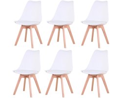 ByRoos Meubilair - Eetkamerstoelen - Stoelen - Moderne Eetkamerstoelen - Scandinavische Stoelen - Kuipstoelen - Comfortabele Eetkamerstoelen - Keukenstoelen - Slaapkamer - Woonkamer - 6 Stuks - Wit - Houten Onderstel