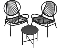 ByRoos Meubilair - Tuinmeubelset voor 2 personen - Buitenmeubels - Balkon Set - Tuinset - Loungeset - Terrasmeubilair - Zitgroep met 2x loungestoelen en 1x tuintafel - bijzettafel - Rond -Zwart
