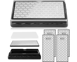 ByShane - Dubbelzijdige diamantslijpsteen voor messen met antislip onderlaag - keukengereedschap voor slijpen van messen - 400/1000 en 600/1200 grit