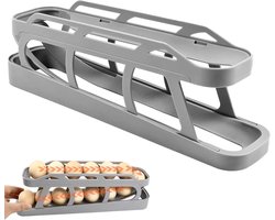 ByShane - Eieropslag en eierlade voor koelkast - Grijze eiercontainer met afneembare roltrap