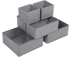 ByShane - Lades Organiser Systeem - Set van 6 Opvouwbare Stoffen Opbergdozen - Ondergoed Sock Beha en Das Organiser voor Kledingkast - Grijs