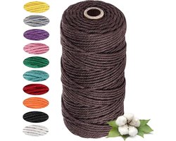ByShane - Natuurlijk katoenen garen 3 mm x 100 m - Voor macramé wanddecoratie en DIY - Bruin - Recyclebaar