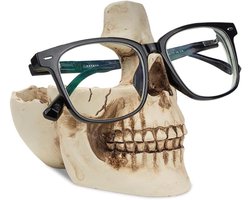 ByShane - Schedel brillenhouder standbeeld met opbergbak - Schedel hoofd sculptuur voor thuis en kantoor - Bureau decoratie cadeau - Wit