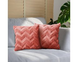 ByShane - Set van 2 zachte pluche kussenslopen 45 x 45 cm - Rood-oranje decoratiekussens voor bank en slaapkamer
