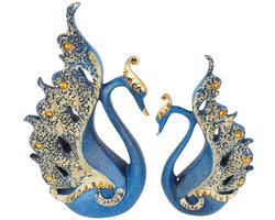 Byshayne- Zwaan Sculptuur Decoratief Standbeeld - Hars Ornament - Woonkamer Decoratie - Huwelijksgeschenken - Set van 2 - Blauw - Decoratiebeeld