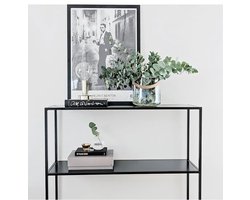 Bysu Home&Deco – ANDAS Console de rangement en métal noir – Étagère décorative 2 niveaux – Style moderne industriel