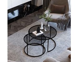 Bysu Home&Deco TOKYO – Table basse ronde Ø80 cm – Plateau en verre fumé – Structure métal noir – Style moderne Salontafel