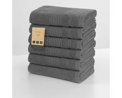 ByViento Luxe Handdoeken – Set van 6 – 50×90 cm – Antraciet – Hotelkwaliteit – 100% Katoen – 500 g/m²