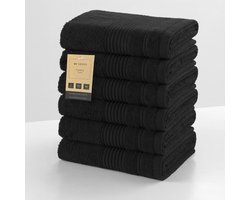 ByViento Luxe Handdoeken – Set van 6 – 50×90 cm – Zwart – Hotelkwaliteit – 100% Katoen – 500 g/m²