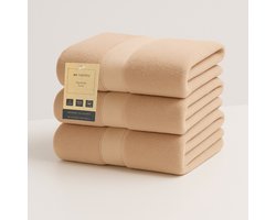 ByViento Luxe Handdoeken XL – Set van 3 – 70×130 cm – Beige – Hotelkwaliteit – 100% Katoen – 600 g/m²