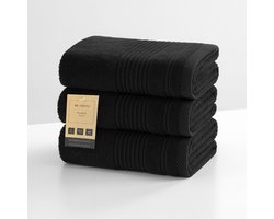 ByViento Luxe Handdoeken XL – Set van 3 – 70×130 cm – Zwart – Hotelkwaliteit – 100% Katoen – 500 g/m²