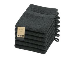 ByViento Luxe Washandjes – Set van 6 – 15×21 cm – Antraciet – Hotelkwaliteit – 100% Katoen – 600 g/m²
