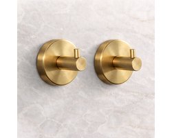 ByViento Set van 2 Handdoekhaakjes – Zelfklevend met Zuignap – RVS – Messing / Goud