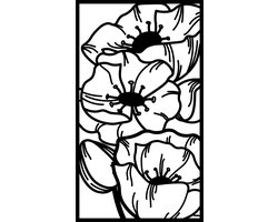 ByWOOM -Framed 24x42cm Detailed poppy´s - Wanddecoratie Hout - Muurdecoratie Hout - Wall Art - Home Decor - Gelaserde hout decoratie - Wall Panels