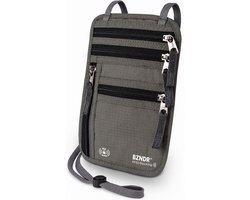 BZNDR® Nektasje met RFID Bescherming – Paspoorttasje – Crossbody Reistasje – Verstelbaar – Grijs