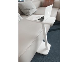 C Salontafel met Wielen - Banktafel - Bijzettafel Nestelende Salontafel - Serveertafel - Laptopstandaard op Wielen - Wiel C Tafel - Studiebureau - Notebook Computer Bureau - Ovale Bijzettafel - Omkeerbaar Gebruik - 44x30x58 cm - Wit