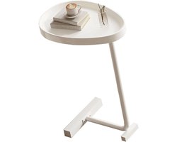 C Shape Side Table - Mobiele Koffietafel - Etagère voor de Woonkamer - Kleine Ei-Vormige Koffietafel - Bedtafel met Metalen Frame - Woonkamer Meubels in Wit
